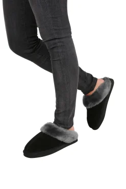 Grey on Black Sheepskin Wedge Slippers