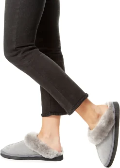 Grey on Grey Luxury Sheepskin Wedge Slippers