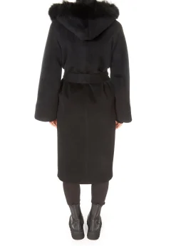 Jessimara Long Hooded Wool Blend Coat Black