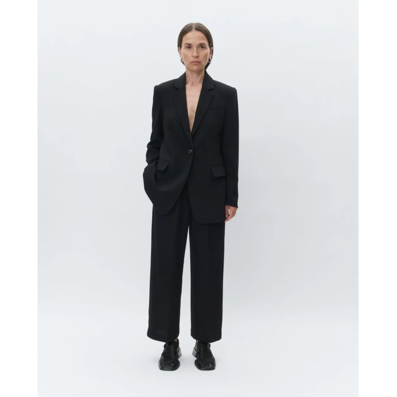 Jonah Classic Gaberdine Black Cropped Trousers