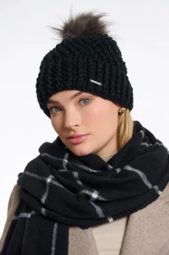 Kevina Knitted Hat with Detachable Faux Fur PomPom