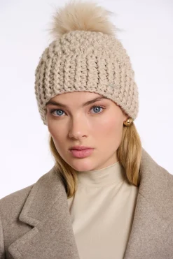 Kevina Knitted Hat with Detachable Faux Fur PomPom