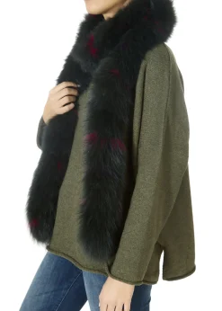 Khaki Open Fox Tube Scarf With Pink Detailing