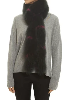 Khaki Open Fox Tube Scarf With Pink Detailing