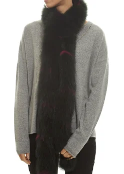 Khaki Open Fox Tube Scarf With Pink Detailing