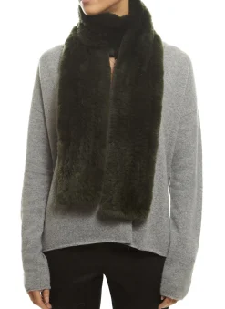 Khaki 'Open' Real Rex Rabbit Fur Scarf