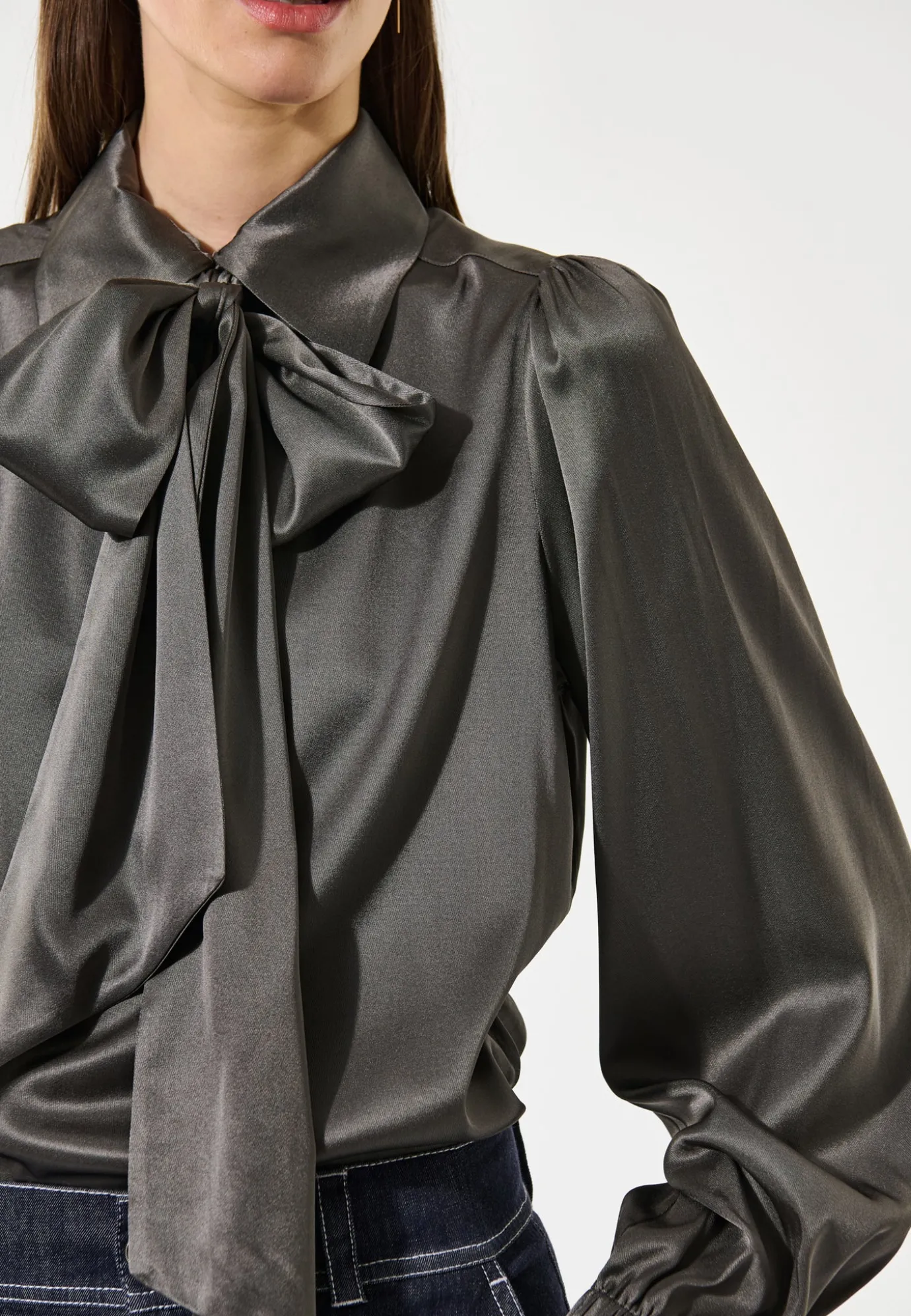 Kikki Anchor Grey Blouse with Bow