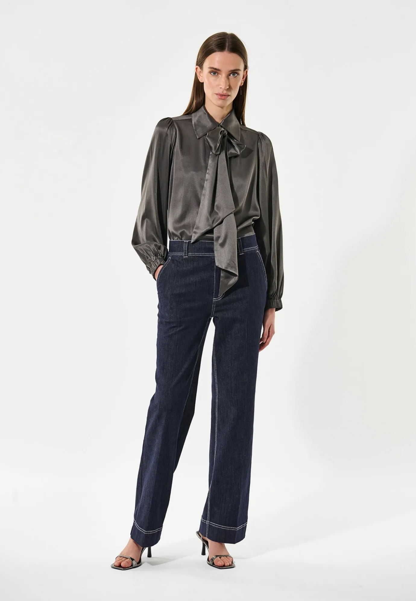 Kikki Anchor Grey Blouse with Bow