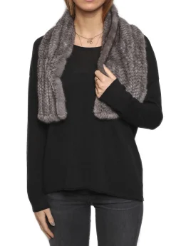 Knitted Grey Slit Mink Luxury Fur Scarf