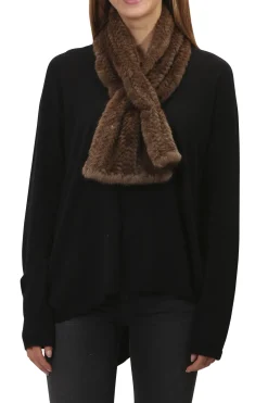 Knitted Grey Slit Mink Luxury Fur Scarf