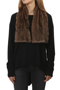 Knitted Grey Slit Mink Luxury Fur Scarf