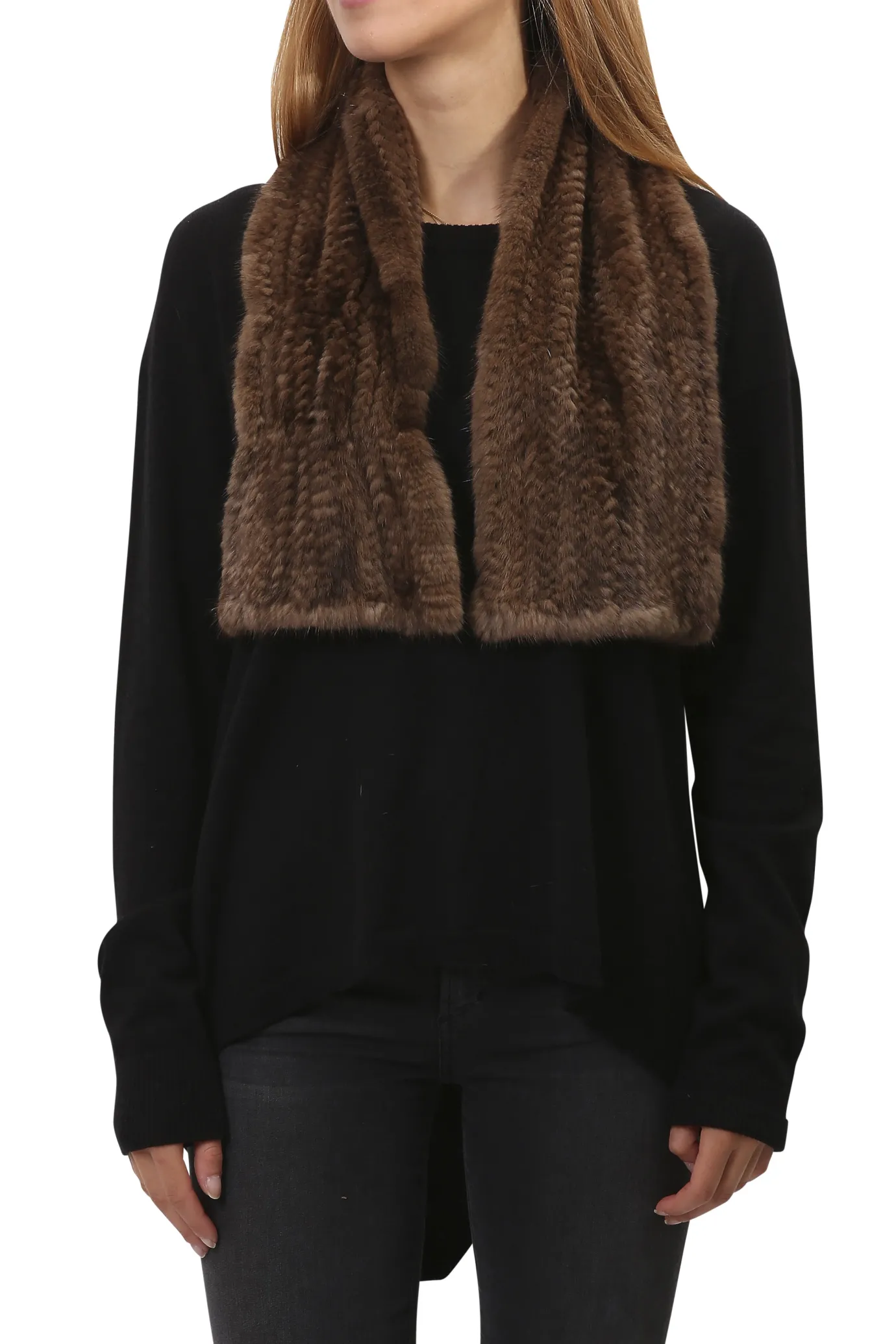 Knitted Grey Slit Mink Luxury Fur Scarf