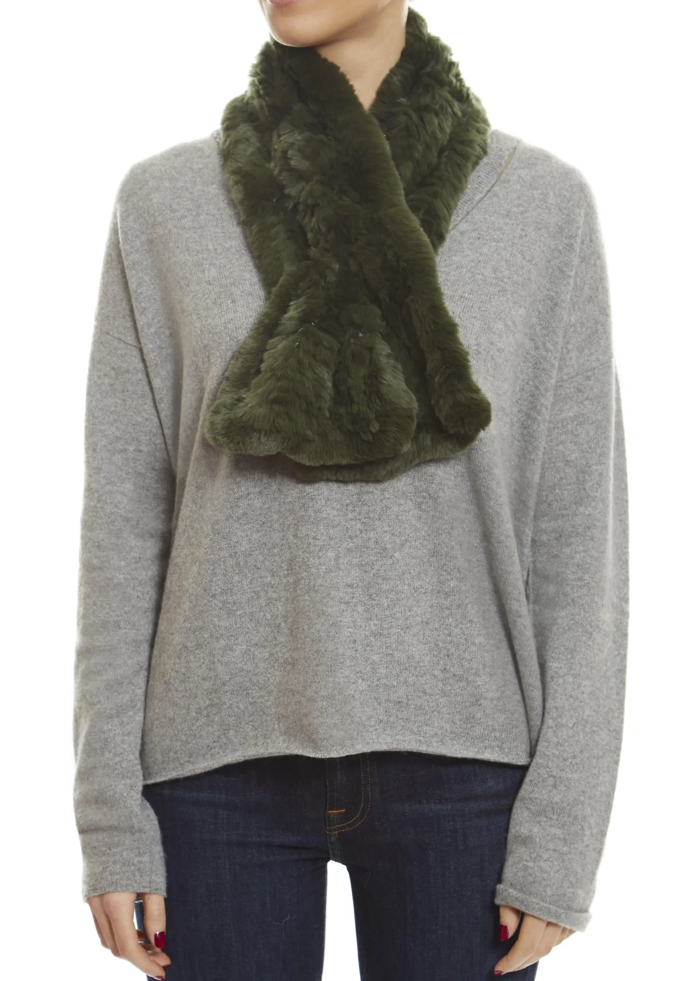 Knitted Rex Rabbit Khaki 'Loop' Luxury Fur Scarf