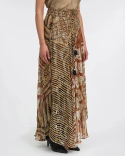 Ladida Caramel Long Print Skirt