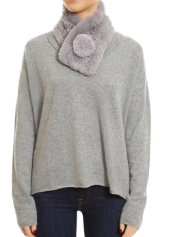 Light Grey Bobble Knitted Rabbit Luxury Fur Scarf