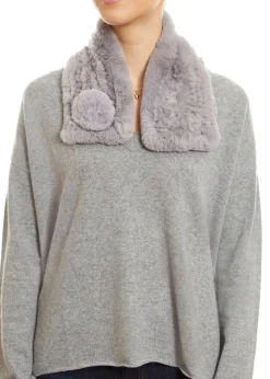 Light Grey Bobble Knitted Rabbit Luxury Fur Scarf