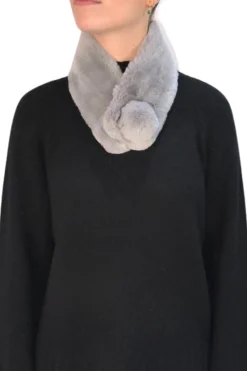 Light Grey Magnetic Real Rex Rabbit Bobble Scarf
