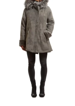 Light Grey Sheepskin Duffle Coat