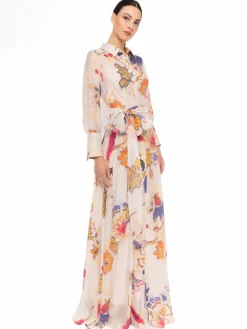 Long Cream Printed Shirt Dress