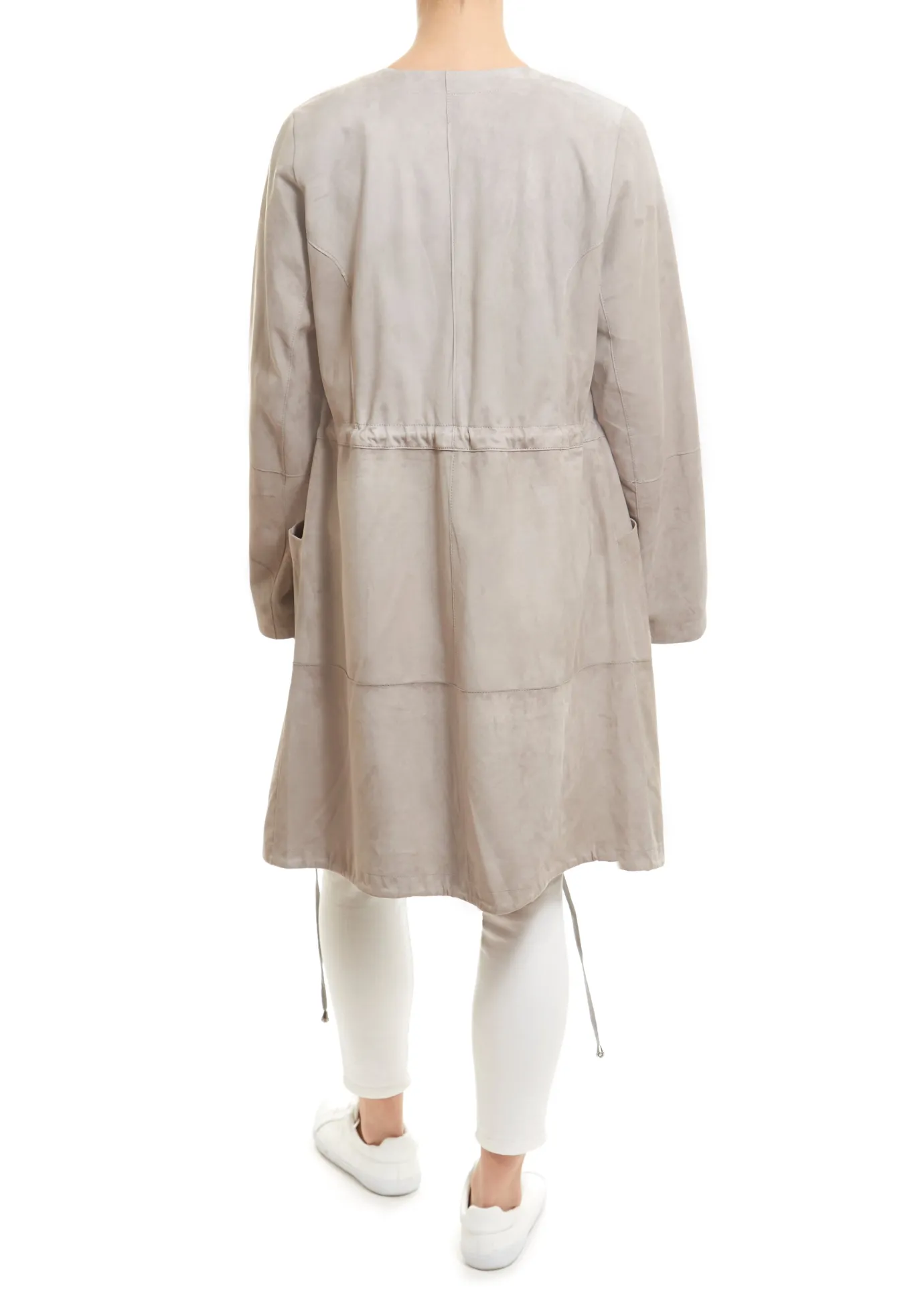 Long Light Grey Suede Coat