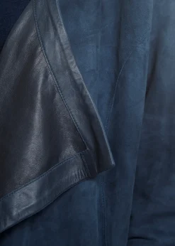 Long Navy Suede Belted Coat