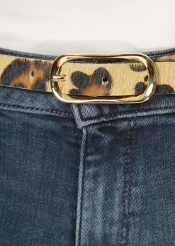 'Midori' Thin Leopard Print Belt With Gold Buckle
