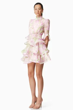 Morgan Floral Tiered Mini Dress in Pink