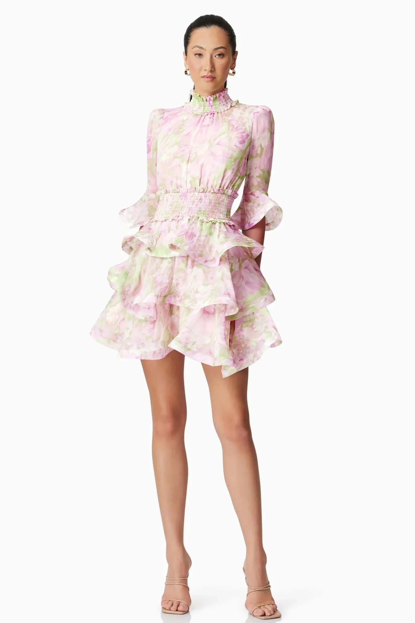 Morgan Floral Tiered Mini Dress in Pink