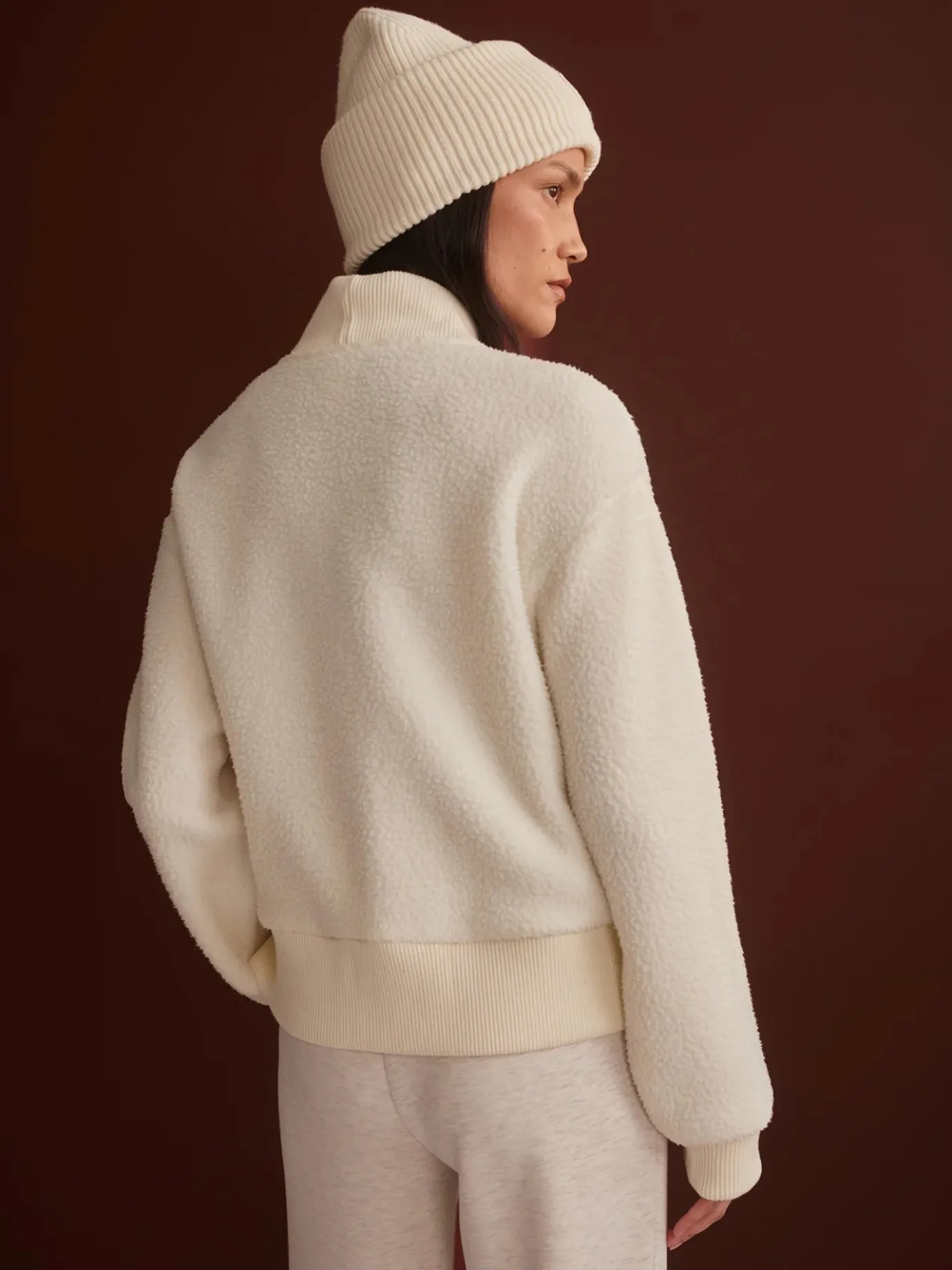 Mumford Ecru Cream Half-Zip Fleece