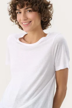Nacima White Linen Mix Round Neck TShirt