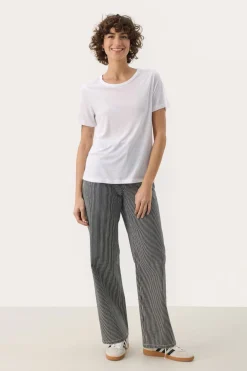 Nacima White Linen Mix Round Neck TShirt