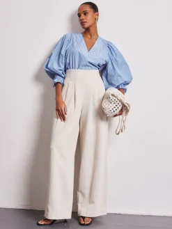 Nellie Ecru High Waisted Palazzo Trousers