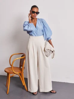 Nellie Ecru High Waisted Palazzo Trousers