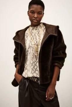 Pandy Faux Fur Jacket in Chocolate Brown