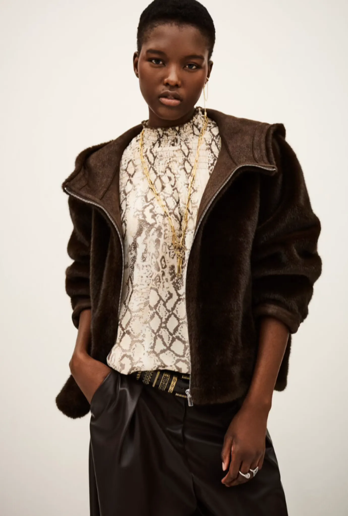 Pandy Faux Fur Jacket in Chocolate Brown