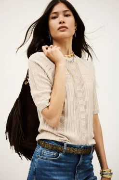 Philo Short Sleeve Beige Pullover