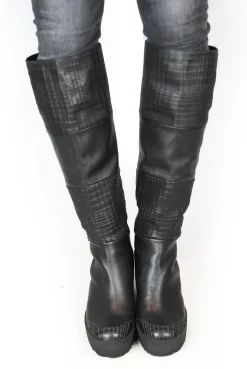 Puro Mixed Up Black Wedge Long Knee High Boot