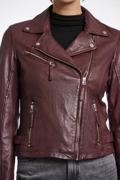 Renee Leather Biker Jacket in Chocolate Bean Burgundy