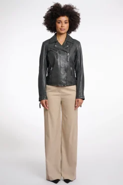 Renee Leather Biker Jacket in Deep Iron