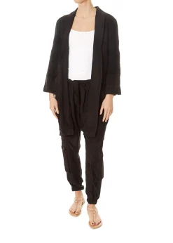 'Sadie' Heavy Black Linen Coat