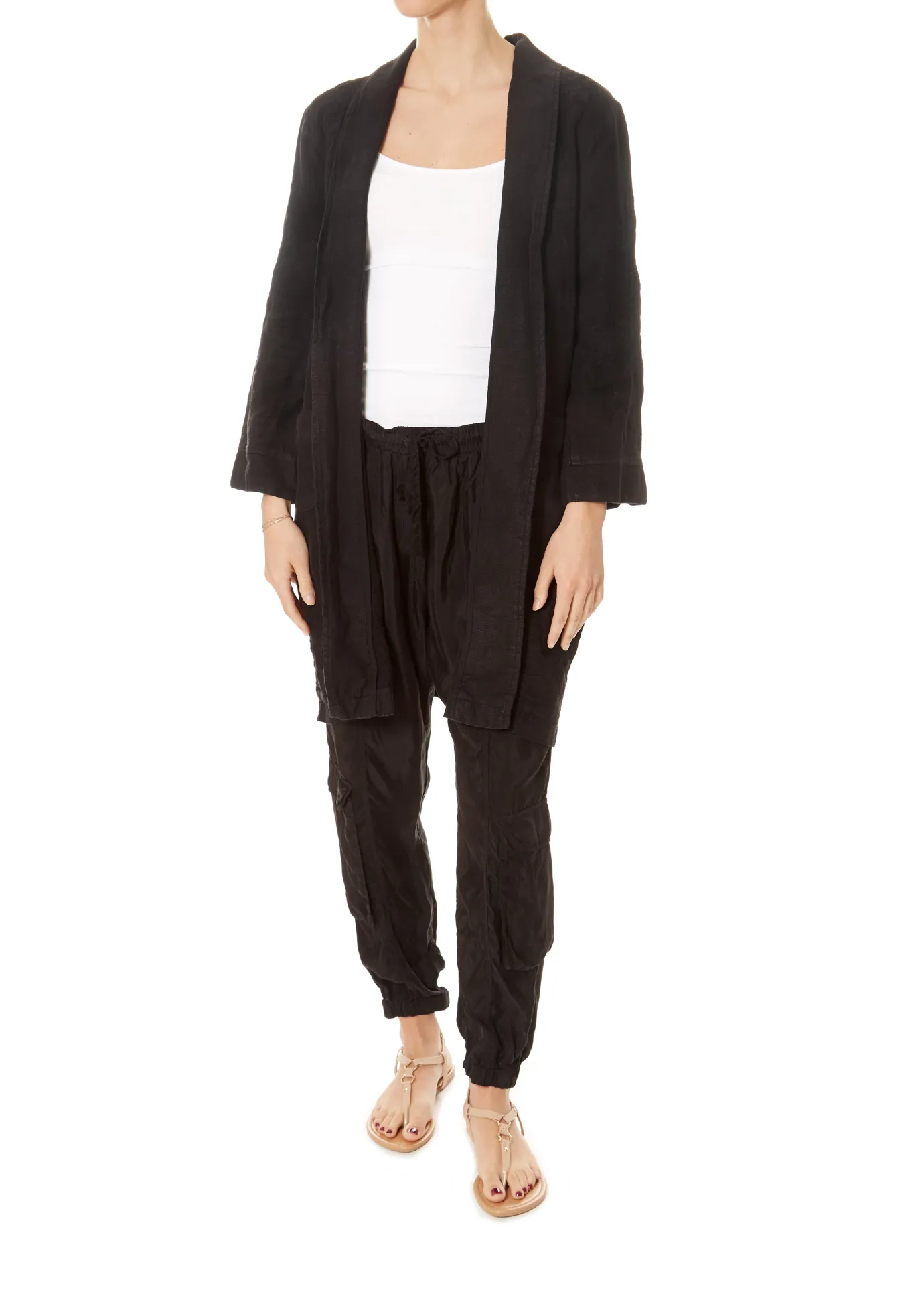 'Sadie' Heavy Black Linen Coat