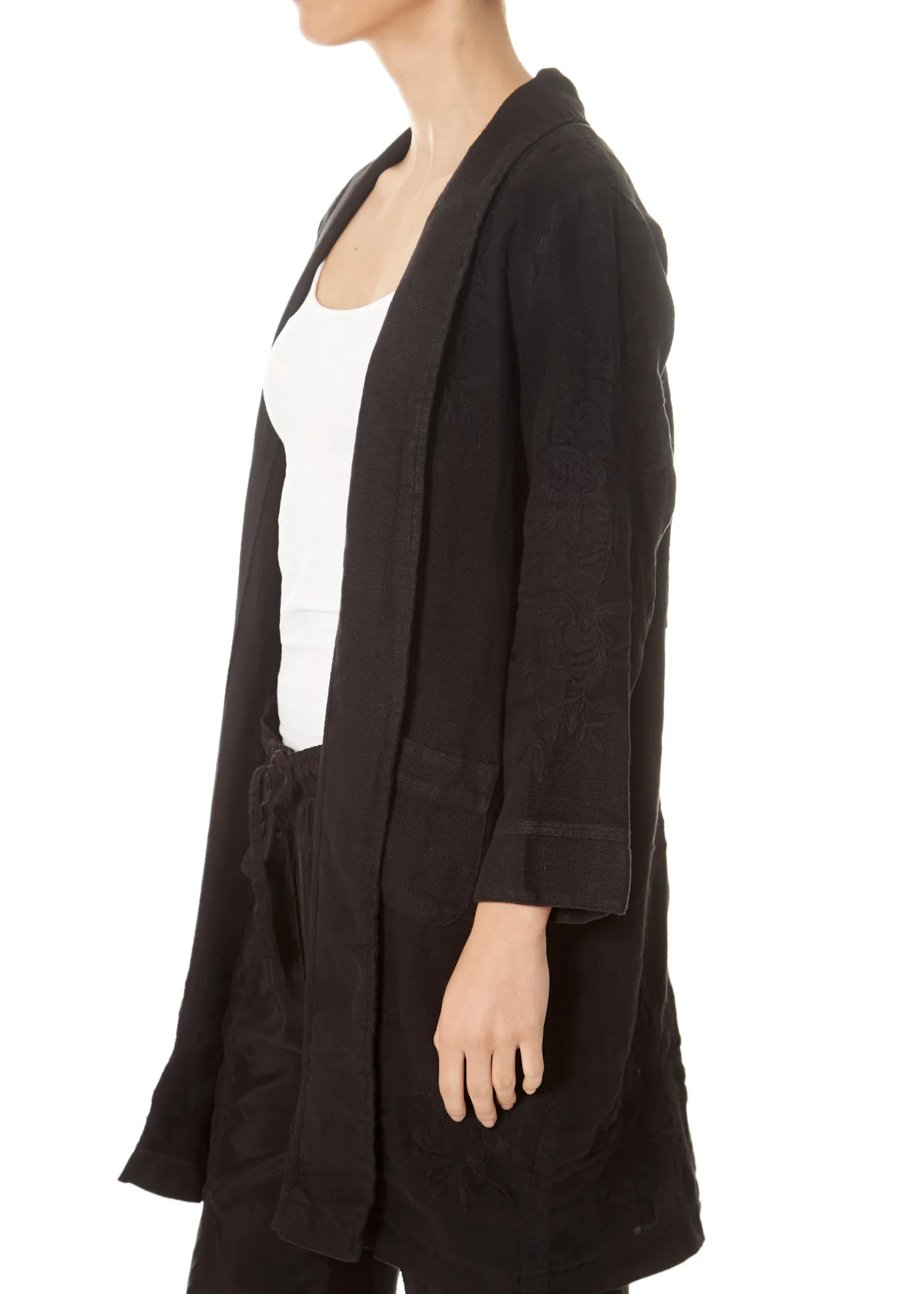'Sadie' Heavy Black Linen Coat