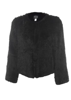 Short 'Black' Knitted Rex Rabbit Genuine Fur Jacket
