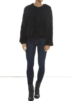 Short 'Black' Knitted Rex Rabbit Genuine Fur Jacket