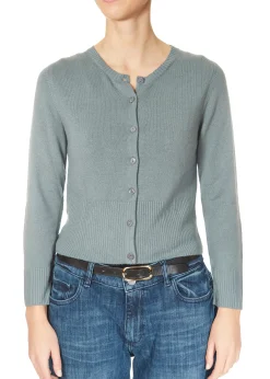 Short Ribbed 'Clay Green' Cashmere Cardigan