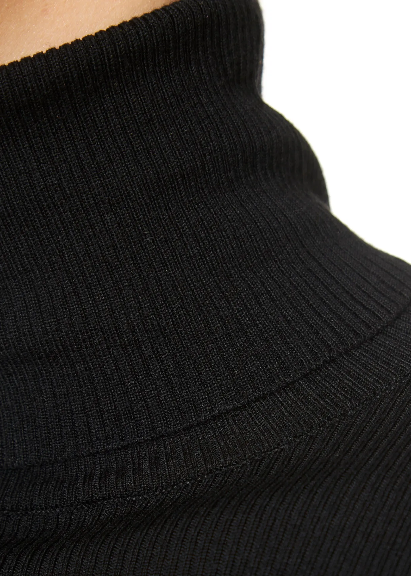 Sierra Merino Black Ribbed Polo Neck