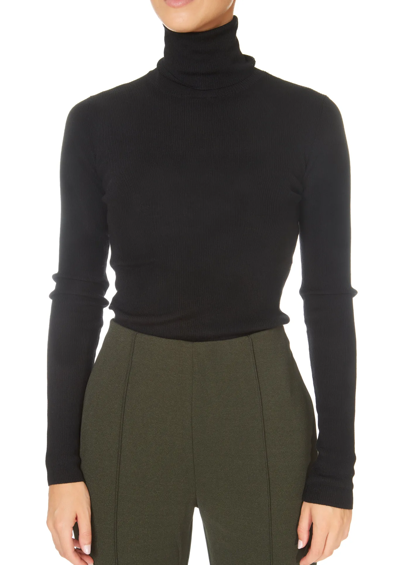 Sierra Merino Black Ribbed Polo Neck