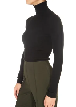 Sierra Merino Black Ribbed Polo Neck