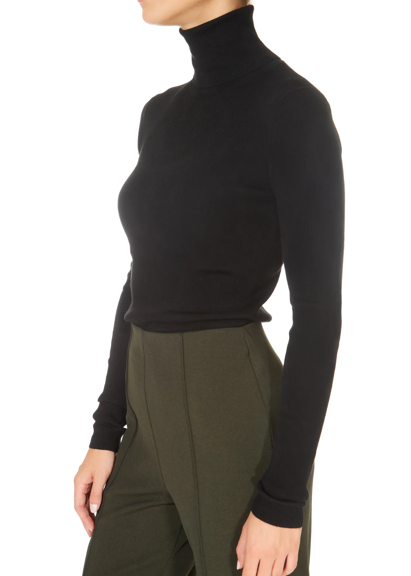 Sierra Merino Black Ribbed Polo Neck