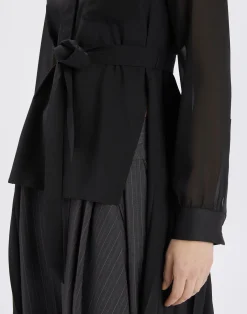 Sonnet Black satin shirt with pleated back